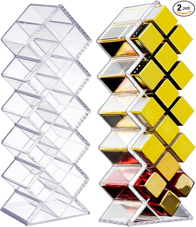2 Pack Acrylic Lipstick Holder Organizer 32 Slots Clear Lip Gloss Holder Organizers Stackable Fish Shape Lipsticks Tower Lipstick Case Display Stand Storage Box for Makeup Cosmetic Vanity drawer