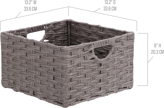 Seville Classics Premium Handwoven Portable Laundry Bin Basket with Carrying Handles, Household Storage for Clothes, Linens, Sheets, Gray, Rectangular (2-Pack)