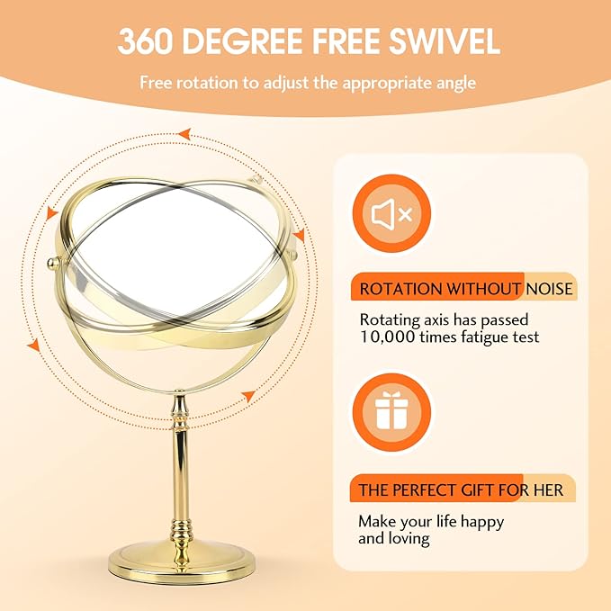Makeup Mirror 8" Magnifying Mirror 1/10X Magnification, Large Table top Double-Sided Swivel Vanity Mirror Chrome Finish
