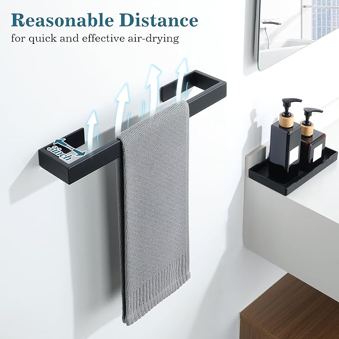 Towel Rack for Bathroom Wall Mount, 15.75" SUS304 Stainless Steel Rustproof Towel Bar, Matte Black Towel Holder for Bathroom Laundry Room Hotel Modern Home Decor