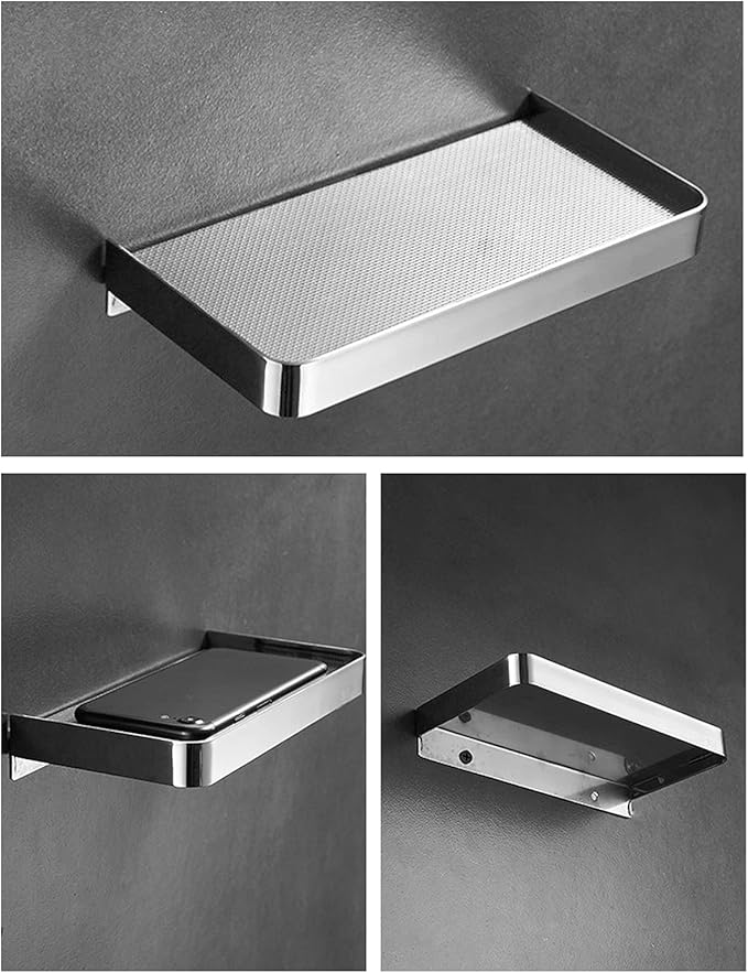 Bathroom Wall Mounted Phone Shelf, Stainless Steel Phone Holder with Raised Edges, Phone Storage Rack for Bathroom Toilet(Wire Drawing)