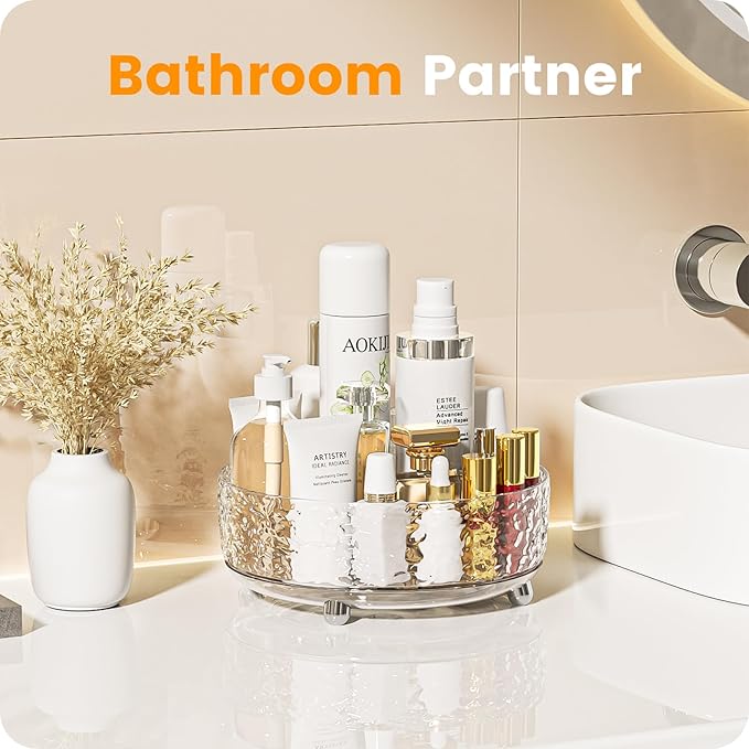 A-LuGei 【Crystal Design 𝟵" Perfume Organizer,【360° Rotating】 Vanity Organizer, Bathroom Organizers and Storage, Makeup Organizer for Skincare Cosmetic Lazy Susan Dresser Decor【Water Ripple】