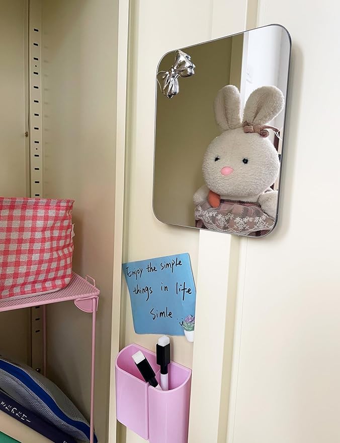 Magnetic Locker Mirror 6"x7" Real Glass Frameless Mirror with Magnetic Backing for School Locker, Bow School Makeup Mirrors for Girls Bathroom Refrigerator Dorm Gym Office Cabinet Home