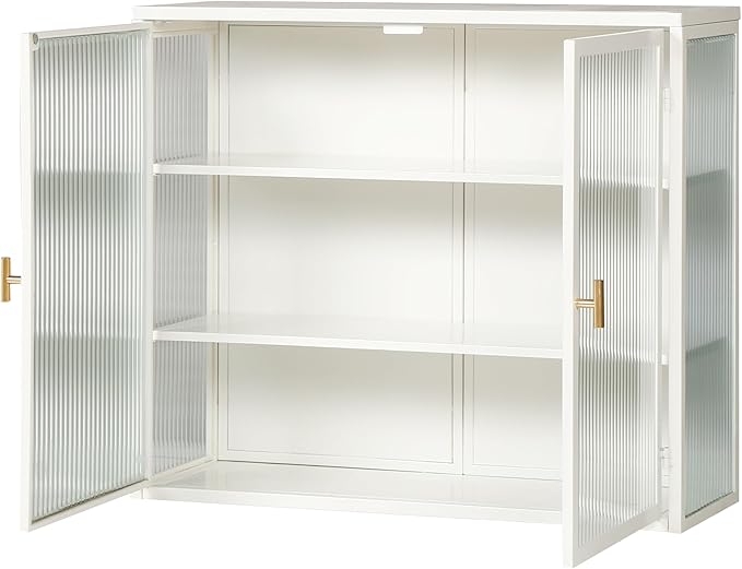 Medicine Cabinet, 27.56" Glass Doors Modern Two-Door Wall Cabinet with Three-Tier Storage for Entryway Living Room Bathroom Dining Room Bathroom Cabinet Kitchen (White3)