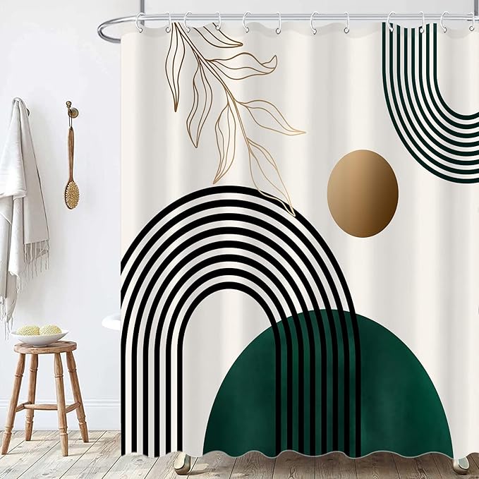 Aipon Green Mid Century Shower Curtain for Bathroom Abstract Boho Shower Curtain Modern Fabric Waterproof Bathroom Curtains (72'' × 72'', Green)