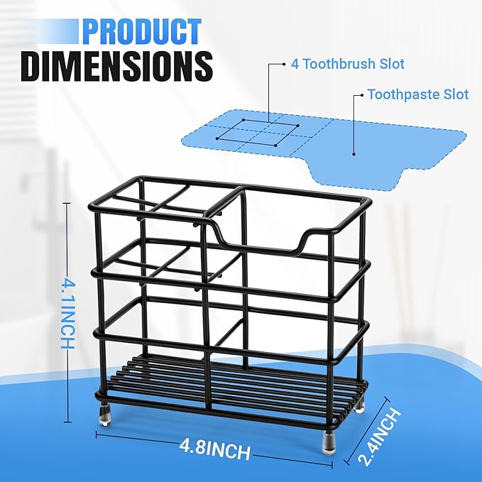 Toothbrush Holders for Bathrooms, Stainless Steel Toothbrush Holder for Kids and Adults, Electric Toothbrush and Toothpaste Holder, Rustproof Bathroom Accessories Organizer