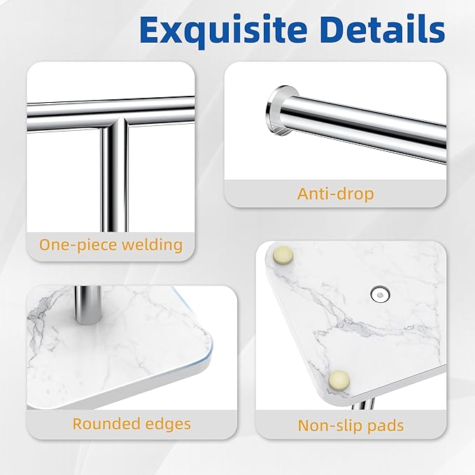 RUACQ Hand Towel Holder, T-Shape Free Standing Hand Towel Holder Stand with Marble Base, 304 Stainless Steel Hand Towel Stand for Bathroom Kitchen Vanity Countertop(Chrome)