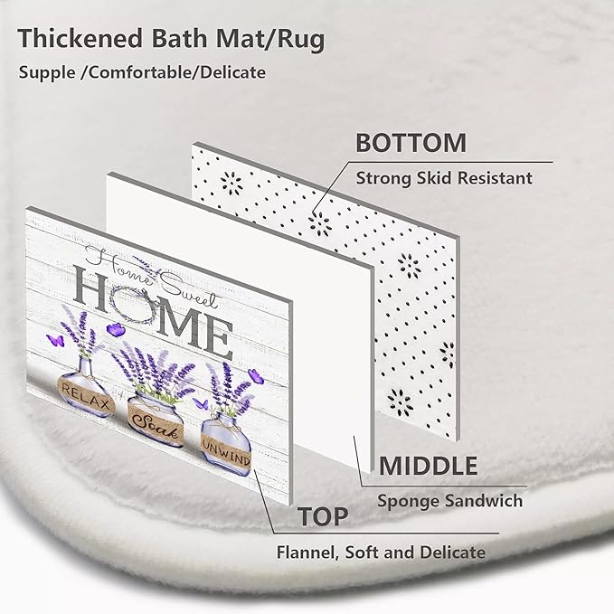 ALEXEX 4 PCS Purple Lavender Shower Curtain Sets,Home Sweet Bathroom Set with Shower Curtain and Rugs and Accessories,Farmhouse Country Shower Curtain Bathroom Decor with 12 Hooks,72 X 72 Inches