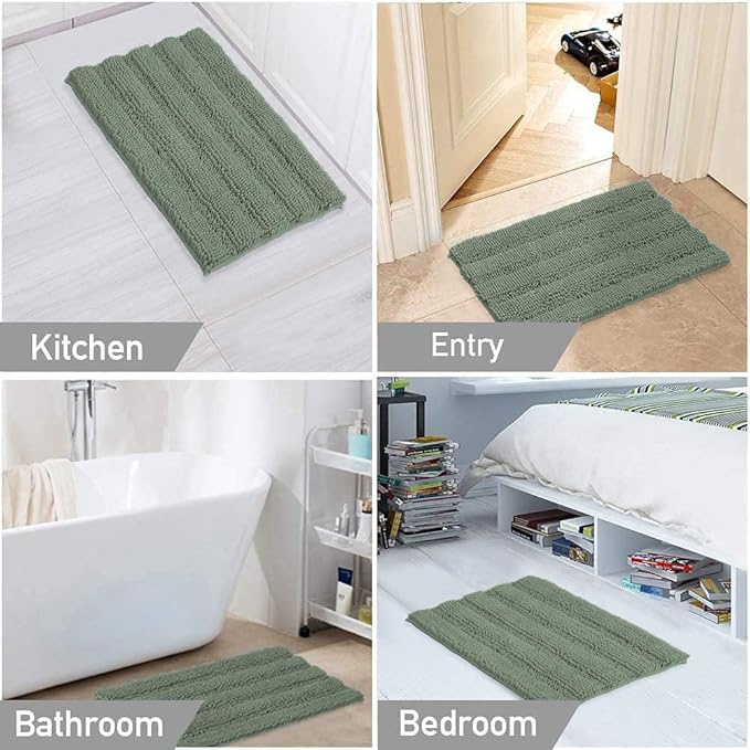 Turquoize Non Slip Shaggy Bathroom Rugs Blue Bath Rugs for Bathroom Chenille Bath Rugs for Bathroom 1 Piece Bath Mat Set Super Absorbent Shower Rug for Tub Mats, 20"x 32", Green Bay