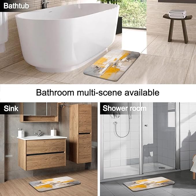 Lnond 4Pcs Bathroom Shower Curtain Sets with Rugs,Yellow Grey Ombre Bathroom Sets with Shower Curtain and Rugs and Accessories