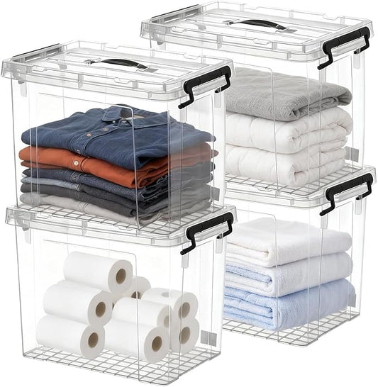 288 QT Clear Storage Bins with Lids, 4 Pack 72 QT-Stackable Plastic Organizer for Home, Office, Garage, BPA-Free, Heavy-Duty, See-Through Containers with Secure Latches & Handles