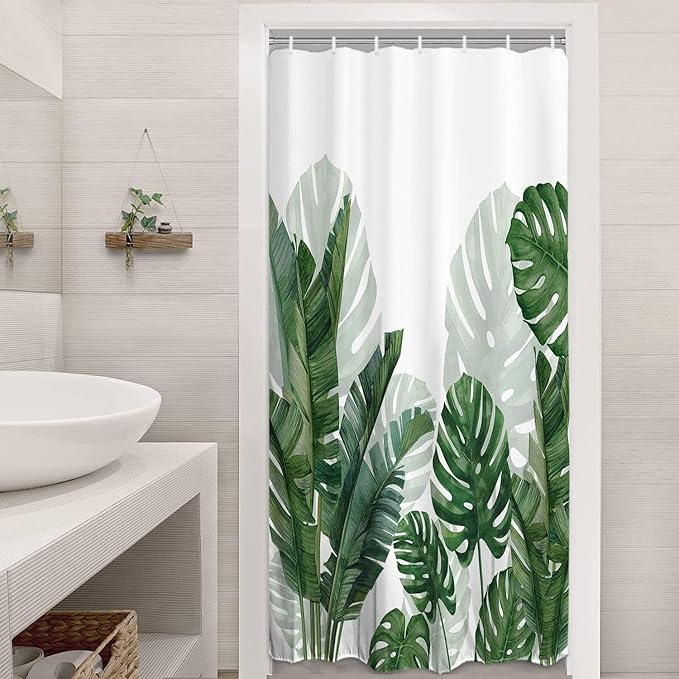 Baccessor Tropical Green Plant Shower Curtain Waterproof Washable Fabric Summer Bathroom Decor Botanical Banana Monstera Leaf Palm Tree Shower Curtain with Hooks 36 W X 72 L Inch