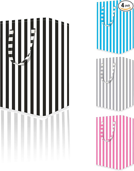 Large Laundry Basket ，75L Waterproof,Collapsible Laundry Hamper with Extended Handles for Clothes in the Family Dorm (Vertical Stripe Black，Blue，Grey，Pink)