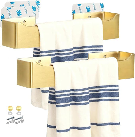 Self Adhesive Hand Towel Holder/Towel Ring,Stainless Steel Hand Towel Bar Rustproof Stick on Wall-Towel Rack for Bathroom/Kitchen (2, Brushed Gold, 9 Inch)