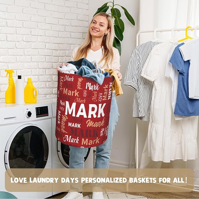 Custom Name Laundry Basket, Personalized Collapsible Laundry Hamper with Name for Bathroom Bedrooms, Customized Dirty Clothes Hamper Storage Basket Gifts for Kids Boys Girls Baby Men Women