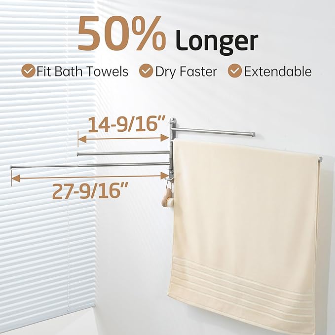 KES Adjustable Swivel Towel Rack 14.5 to 27.5 inch 4-Arm, Swing Out Towel Bar for Bathroom, Swinging Towel Rack for Bath Towels, 18/8 Stainless Steel Brushed Finish, A2107S4L70-2