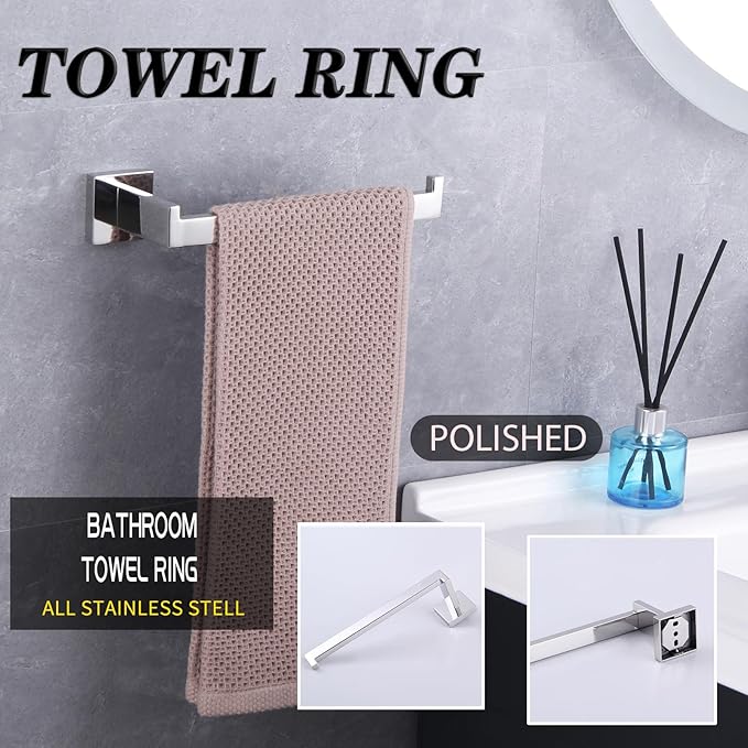 GERZWY Polished Stainless Steel Towel Ring Bathroom Hand Towel Holder for Bath Kitchen Garage Heavy Duty Wall Mounted FG1606-JG