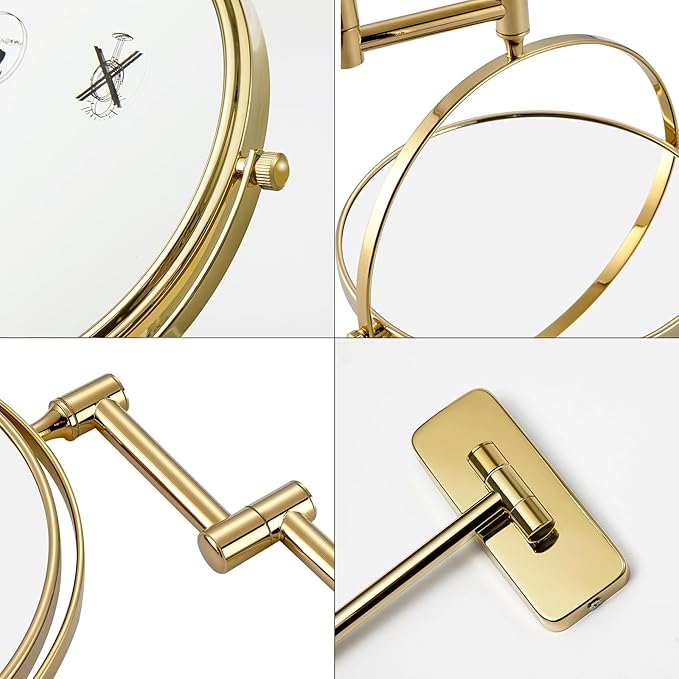 Nicesail Makeup Mirror, Wall Mounted 7X Magnifying Mirror Vanity Mirror for Bathroom, Extendable Swivel, Brass and 304 Stainless Steel Material for Hotel or Home, Shiny Gold Finish (8 Inch, 7X)