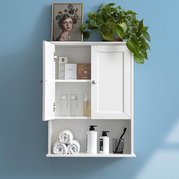 VANIRROR White Bathroom Wall Cabinet Over The Toilet Storage Cabinet, 24x30 Inch Wood Medicine Cabinets Wall Mounted Bathroom Cabinet with Doors for Laundry Room, Bedroom Kitchen