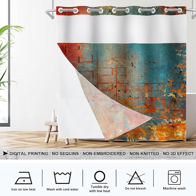 Shrahala Abstract Grunge Color No Hooks Shower Curtain with Snap in Liner Set, Solid Colored Pink Bathroom Décor Polyester Fiber Waterproof for Stall Bathtubs 71 X 74 in