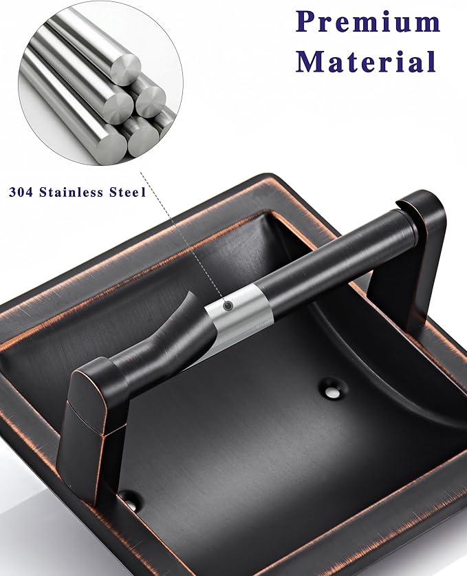 Recessed Oil Rubbed Bronze Toilet Paper Holder, Wall Mounted Heavy Duty Pivoting Toilet Paper Roll Holder with Rear Mounting Bracket in Wall, Easy lnstallation, Stainless Steel ORB