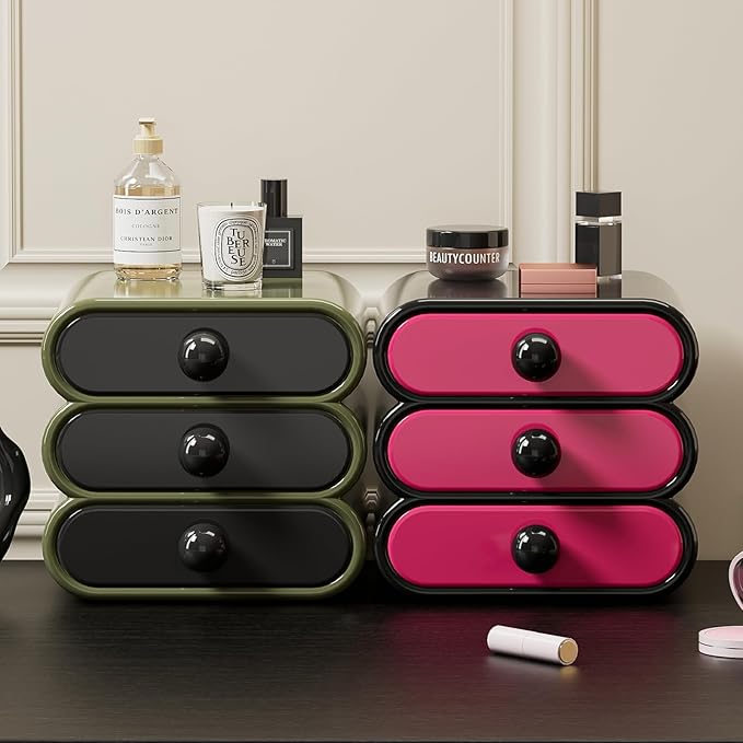 3-Drawer Desktop Organizer, Compact Vanity Drawer Organizer for Makeup, Small Plastic Drawer Containers for Bathroom, Cabinet