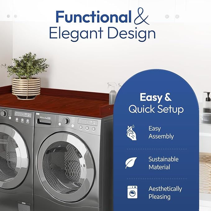 OfficeSimpli Washer Dryer Countertop, Made in USA, Non-Slip Pads, Laundry Room Wood Topper, Washer Dryer Cover for Top, Laundry Countertop, Laminate Finish (Mahogany, Large (30" x 58"))