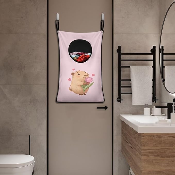 ZFRXIGN Capybara Hanging Hampers for Laundry Over The Door Laundry Hamper Dirty Clothes Storage Pink Laundry Baskets Space Saving Hamper Zipper Closure Toy Organizers Home Decor