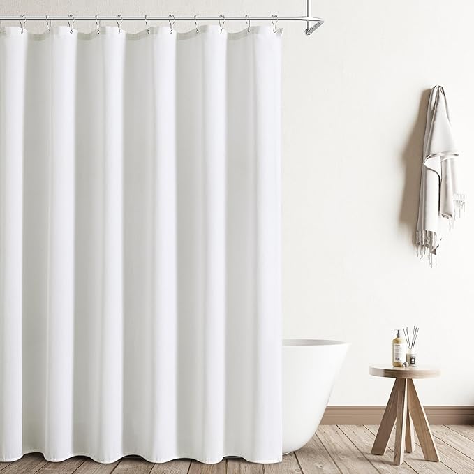 Naturoom Extra Long Shower Curtain 84 Inches Long Linen Textured Thick Fabric Shower Curtain Set with Hooks, Tall Elegant Modern Farmhouse Country Style Hotel Bathroom Curtains, 72x84, White