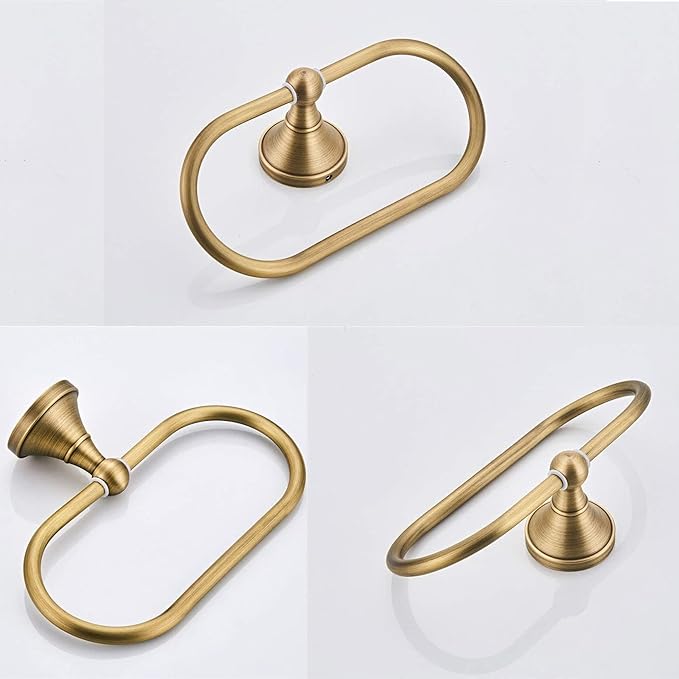 Brass Hand Towel Holder,Antique Towel Ring,Oval Towel Holder for Bathroom Antique Brass Towel Hanger Rustic Bath Accessories Wall Mounted
