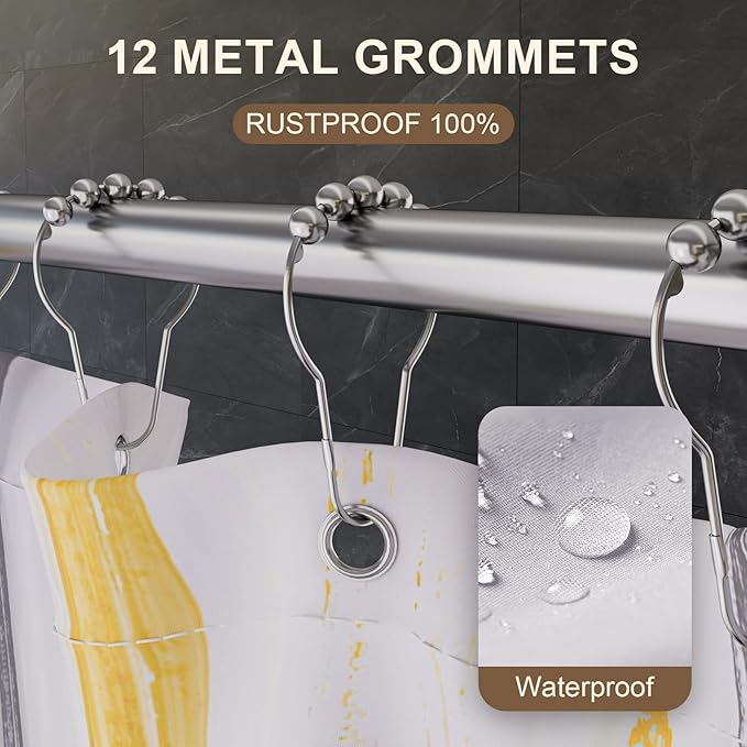 XLHOMO Black Bathroom Accessories Set - 24PCS Bathroom Sets with Shower Curtain and Rugs,Waterproof Black and White Shower Curtain Set, Toilet Brush, Trash Can & Soap Dispenser