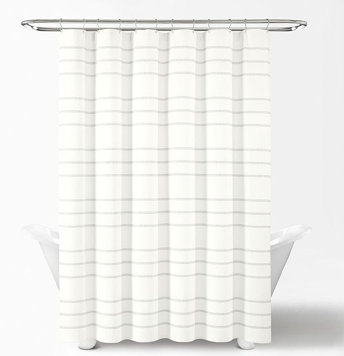 Lush Decor Modern Galaxy Waffle Woven Cotton Shower Curtain Single 72" W x 72" L Snow White & Gray - White Shower Curtains for Bathroom Curtain