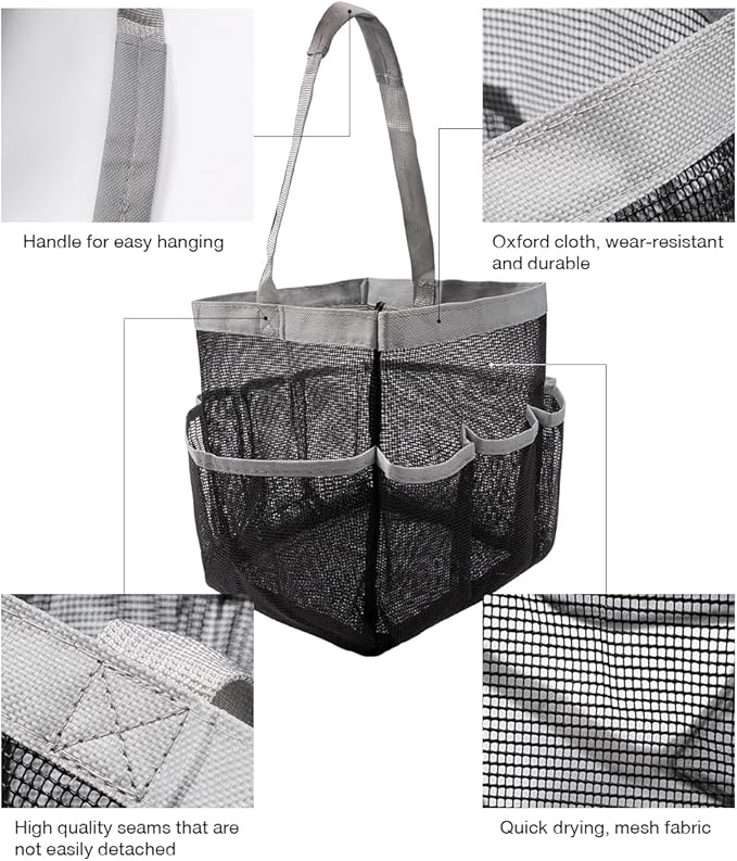 Mesh Shower Caddy Bathroom Portable College Dorm Essentials for Girls Guys Shower Tote Beach Camp Travel Hanging Toiletry Bag Grey