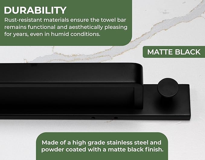 Saffron & Sage Towel Rack for Bathroom Wall Mounted, 17 Inch Heavy Duty Stainless Steel Bar, Easy Installation, Matte Black
