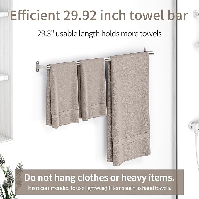 JUYSON 30 Inch Bathroom Towel Bar, Towel Racks for Bathroom Wall Mounted, Stainless Steel Heavy Duty Modern Single Towel Bar Holder Towel Rod Wall Mounted(Single Bar-Brushed Nickel, 30 in)