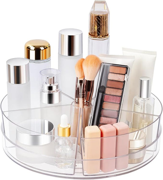 360° Rotating Makeup Organizer, 10.5" Clear Turntable Lazy Susan Organizer for Vanity, Bathroom Counter, Cabinet, Spinning Cosmetic Storage Holder with 5 Removable Dividers for Skincare