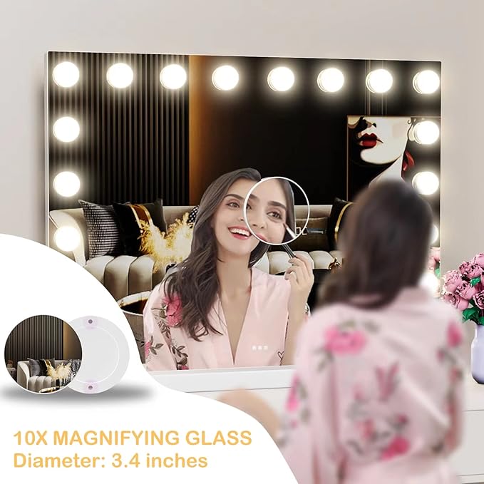 Gvnkvn 18 Extra Bulbs Vanity Mirror with Lights with USB & Type-C Charing, 32WX24L Tabletop Hollyhood Makeup Mirror, Lighted Vanity Mirror,3 Colors Modes,Touch Control,Metal Frame,White