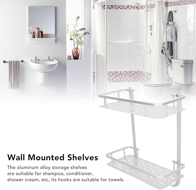 Floating Shelves for Wall, Bathroom Shelf, Wall Mounted Storage Shelves, Two Layers, Aluminum Alloy Matte, for Bathroom, Bedroom, Living Room, Kitchen, Office