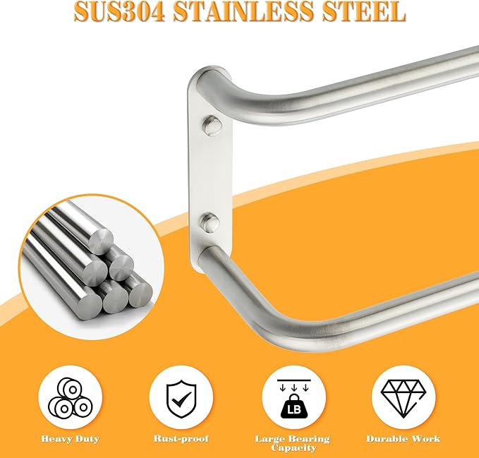 Alise Double Towel Bar,16 Inch Towel Racks for Bathroom, SUS304 Stainless Steel Towel Bar for Bathroom Wall,Quick Drying Bathroom Towel Holder Bath Towel Hanger,Brushed Nickel