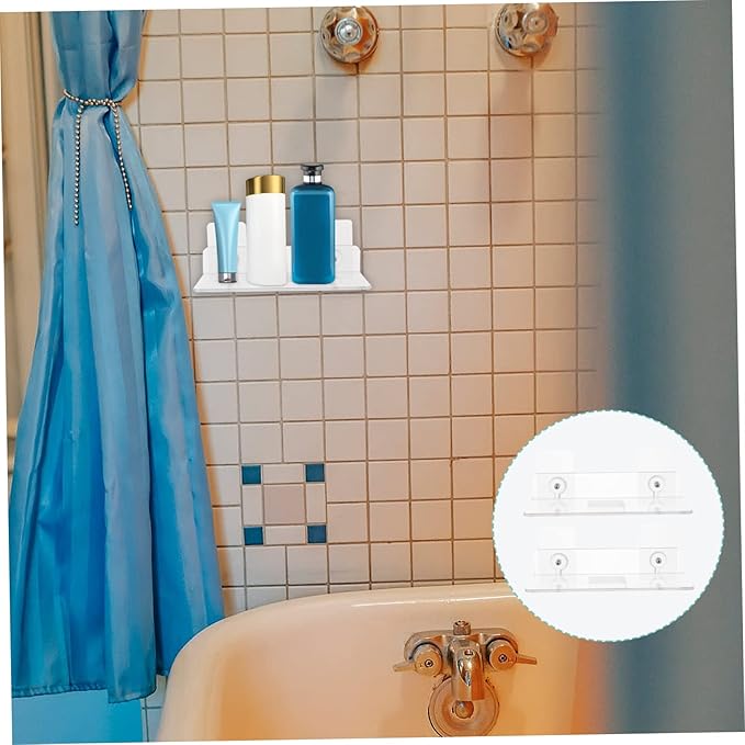 COHEALI 4sets Wall Mounted Acrylic Storage Shelf for Bathroom Kitchen Minimalist Sundries Holder with Smooth Edges No Drilling Required Modern Design 2pcs*4