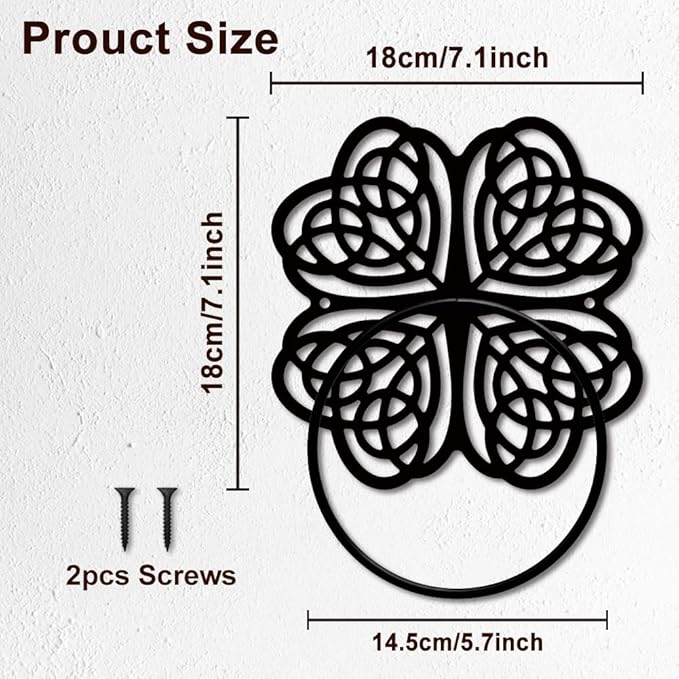 MAYJOYDIY Four Leaf Clover Metal Towel Ring Saint Patrick's Day Style Towel Holder Bath Towel Ring Black Art Towel Rack Wall Mounted for Bathroom Kitchen Towel Hanger Home Decors Gift