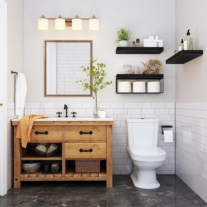 Bathroom Shelves Over Toilet - Heavy Duty Storage Rack, 25+ lbs Weight Capacity, Minimalist Design Wall Mounted Floating Shelves Toilet Paper Storage Farmhouse Decor Shelf 16 inch (Black, General, 3)