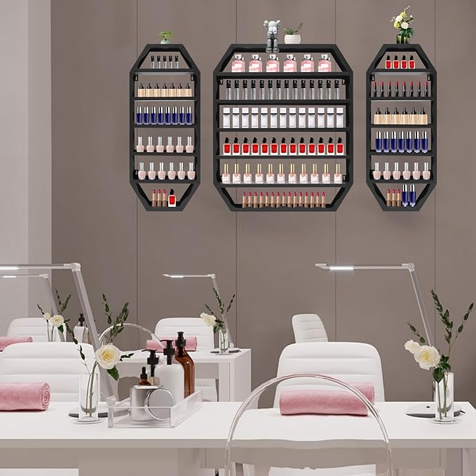 Nail Polish Organizer Wall Mounted, 3Pcs 6-Tier Nail Polish Storage Rack, Metal Nail Polish Storage Holder, Multifunctional Organizer for Essential Oil Perfume at Home Salon Spa(Black)
