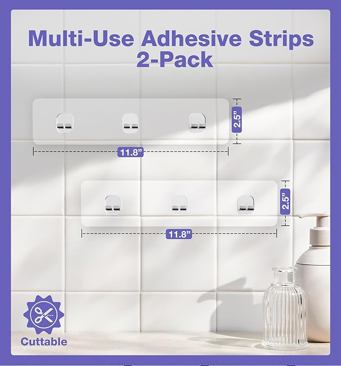 KINCMAX 2-Pack Strong Sticky Waterproof Heavy-Duty Wall Adhesives, Shower Caddy Adhesive Replacement Stickers, No-Trace Wall Adhesives Hook Strip for Shower Caddy, Kitchen Racks, Bathroom Shelf