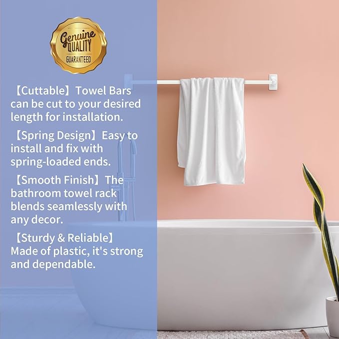 2 Pack 24 Inch Towel Bar for Bathroom Wall Mount, Spring Loaded Replacement Towel Rods for Bathroom Shower Towel Racks and Holder