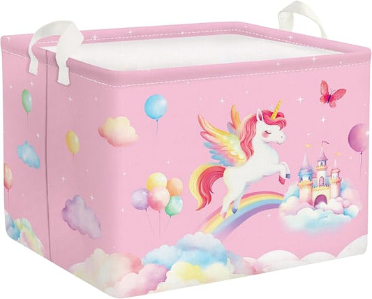 Unicorn Laundry Hamper Large Storage Basket Rainbow Clouds Collapsible Parents Organizer Kids Toy Clothes Bins for Bedroom, Bathroom, Rainbow, 36L