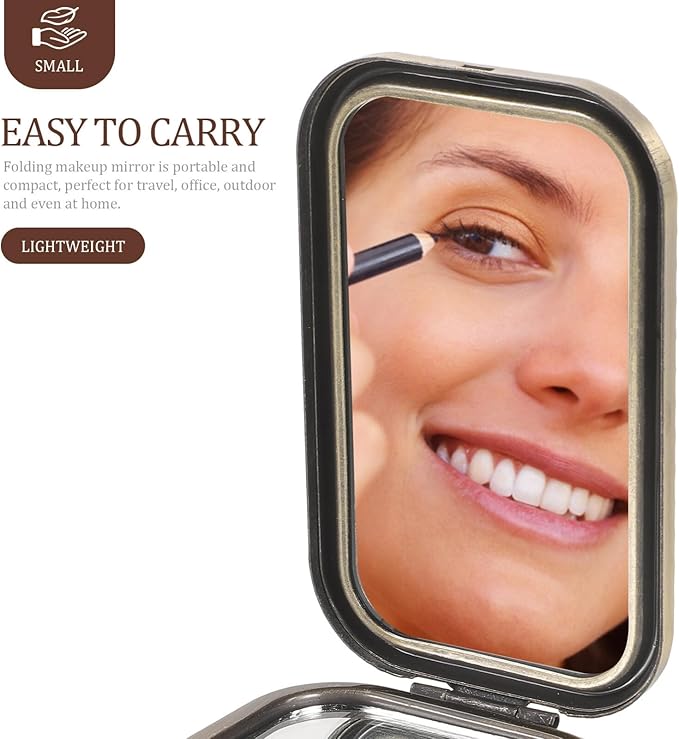 1pc Vintage Double-Sided Foldable Makeup Mirror Compact Portable Travel Cosmetic Mirror for Women High-Definition Present