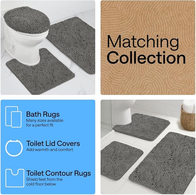 GORILLA GRIP Bath Rug Mat, Thick Soft Absorbent Chenille, Quick Dry Microfiber Mats, Rubber Backing Washable Shower Floor Rugs, US Designed Bathroom Bathmat Home Decor Accessories, 24x17, Charcoal