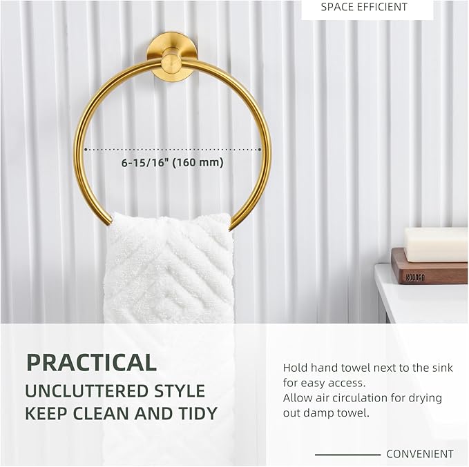 Angle Simple Bathroom Towel Ring Brushed Dark Gold, SUS304 Stainless Steel Modern Towel Holder, Swivel Hand Towel Rack Wall Mounted