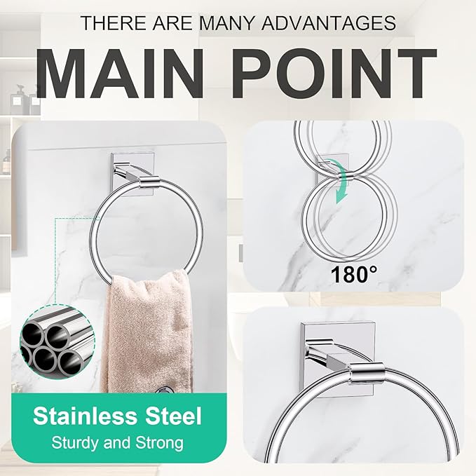 Polished Chrome Bathroom Hardware Accessories Towel Bar Set, 10 Pieces Bathroom Towel Bar Holder Set, 23.6 Inch Stainless Steel Toilet Paper Holder Towel Racks for Bathroom Wall Mounted
